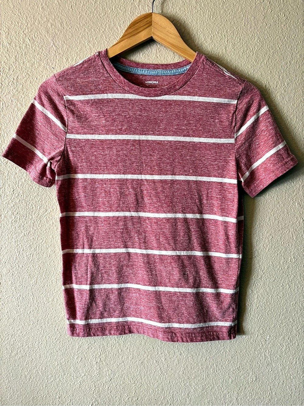 Sonoma Boys M 10/12 Red White Striped Supersoft T-Shirt Cotton Blend